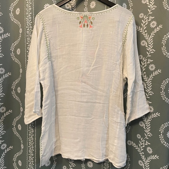 NEW Eddie Bauer Embroidered Gauze Tunic Top White Coastal Boho Cottage Lagen XL - Picture 3 of 9